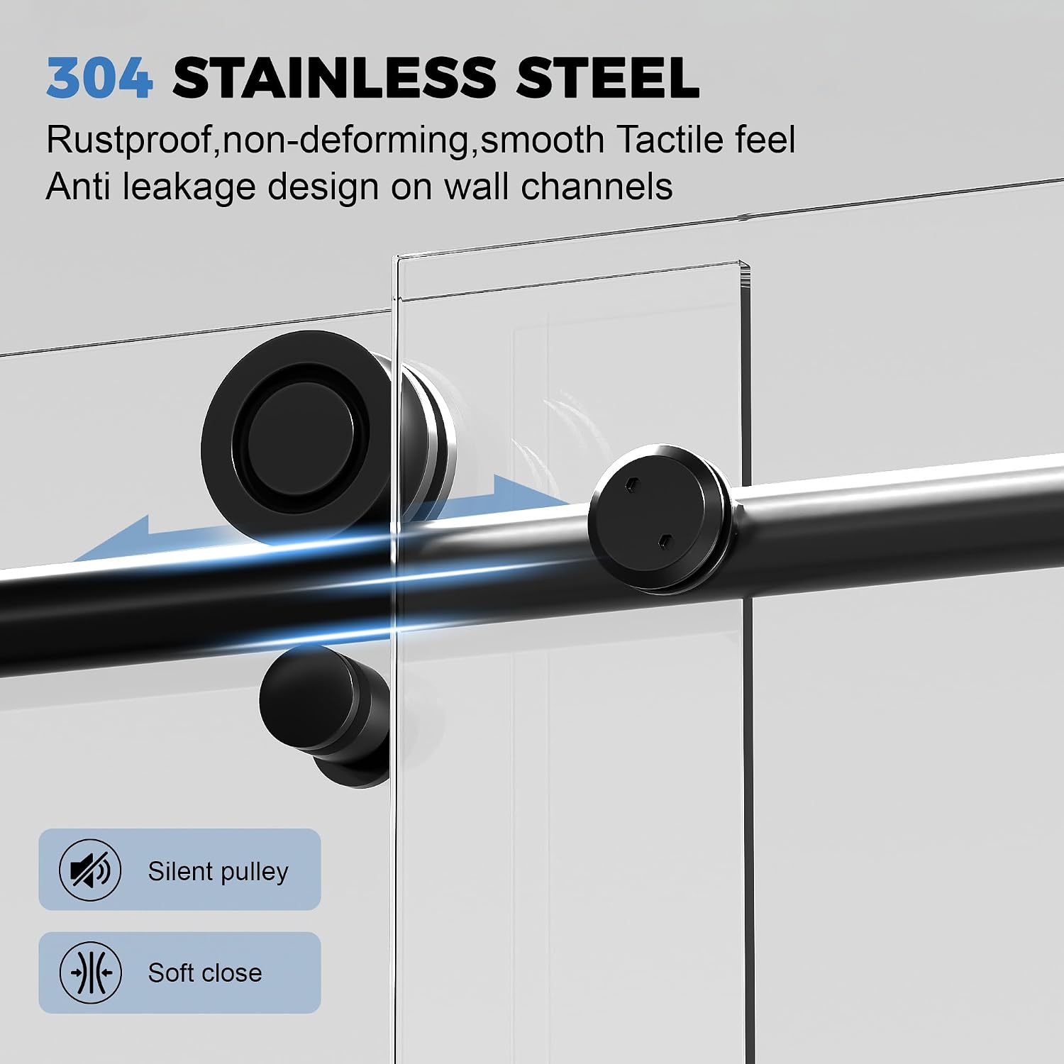 Frameless Sliding Glass Shower Door, 56-60" W x 76" H, 5/16" (8mm) Clear Tempered Glass Bathroom Sliding Door, Stainless Steel Hardware, Matte Black Finish