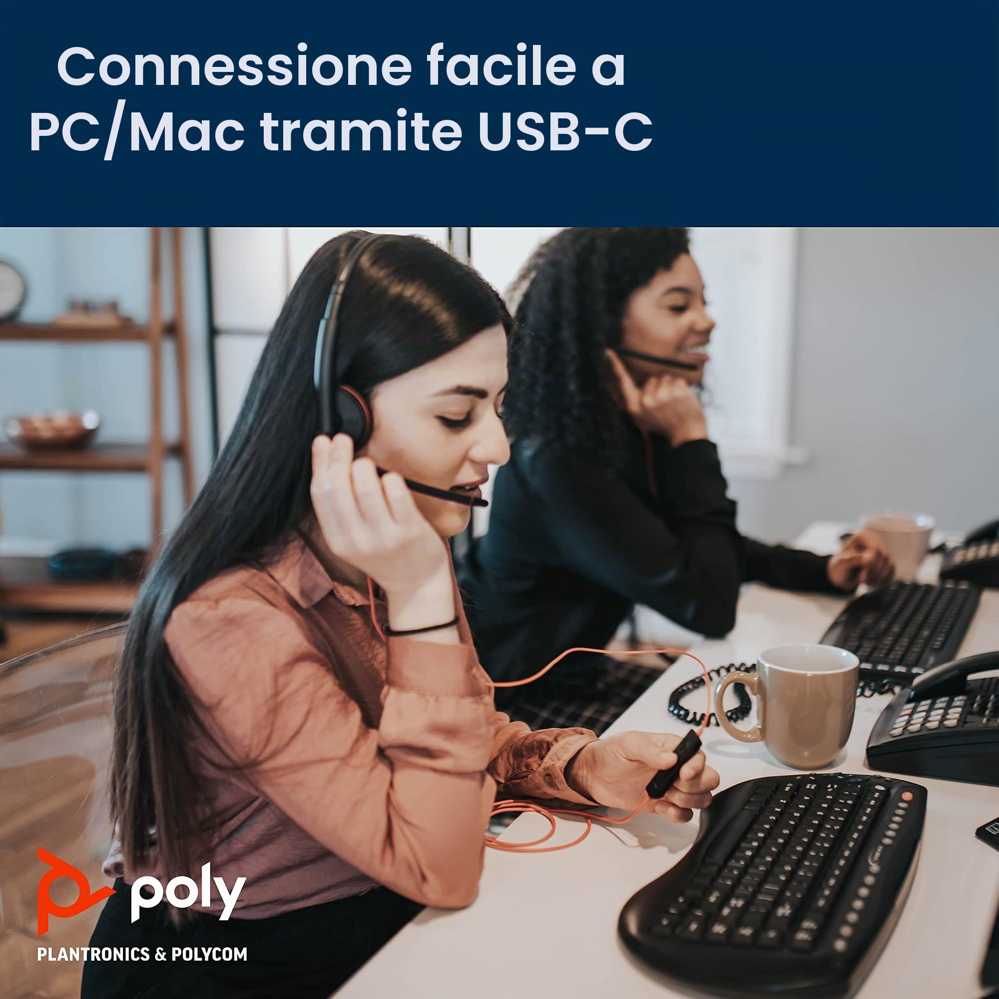 Plantronics - Blackwire 3220 - Cuffie cablate a doppio orecchio (stereo) con microfono a braccio - USB-C per la connessione a PC o Mac