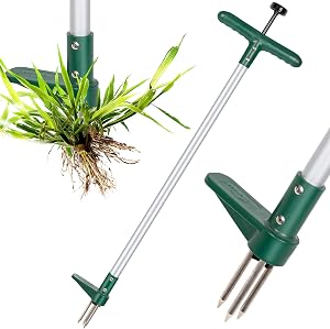 Walensee Stand Up Weed Puller Long Handle 3 Claws Dandelion Removal Tool | Weeder Hand Tool,38.5 Inch Long,Weed Picker