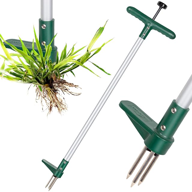 Walensee Weed Puller Stand Up Weeder Hand Tool Long Handle Garden Weeding Tool with 3 Claws Hand Weed