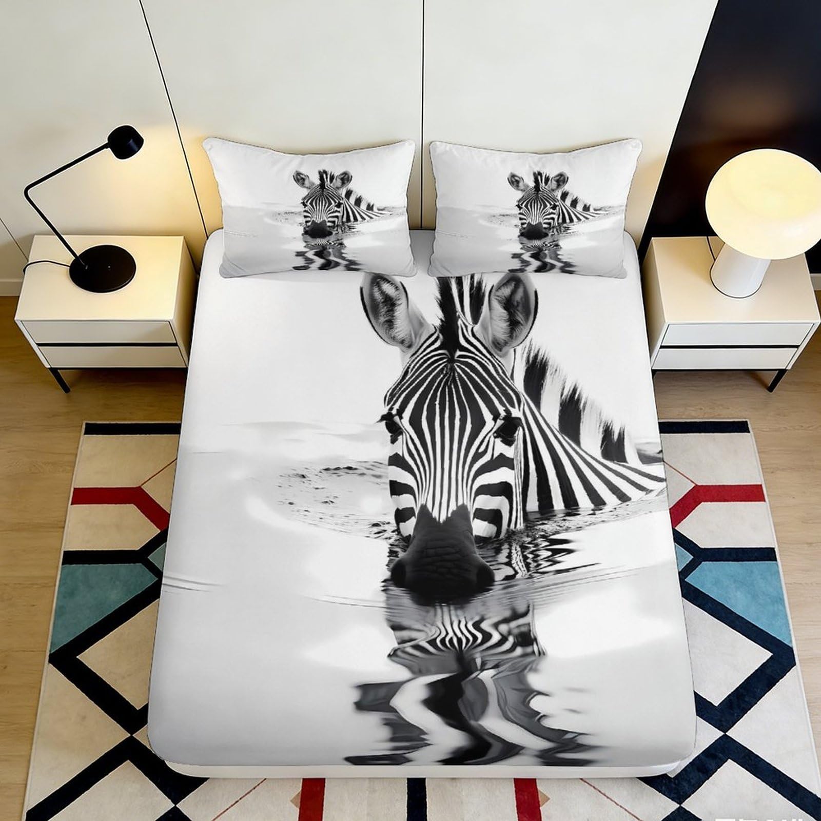 3D Printed Zebra Fitted Sheet Microfiber Deep Pocket Zebra Mattress Fitted Cover Non-Slip for Bedroom Bedding Washable 200x200x25cm 90x200x25cm