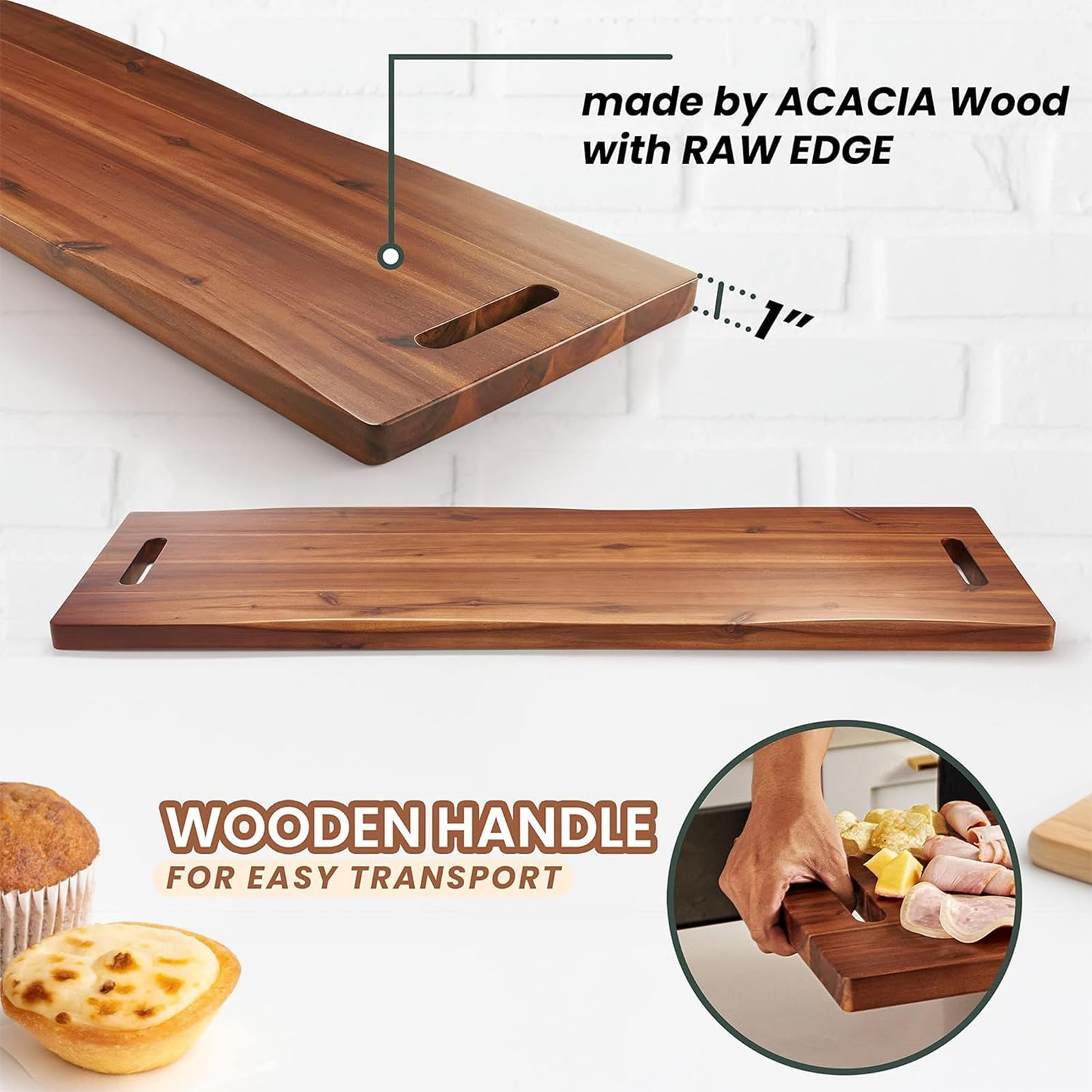 Holz Käsebrett Mit Griff Holzbrett für Käse und Wurst | Tragbare Anrichtplatte Für Knusprige Snacks Kuchen Küchenhelfer