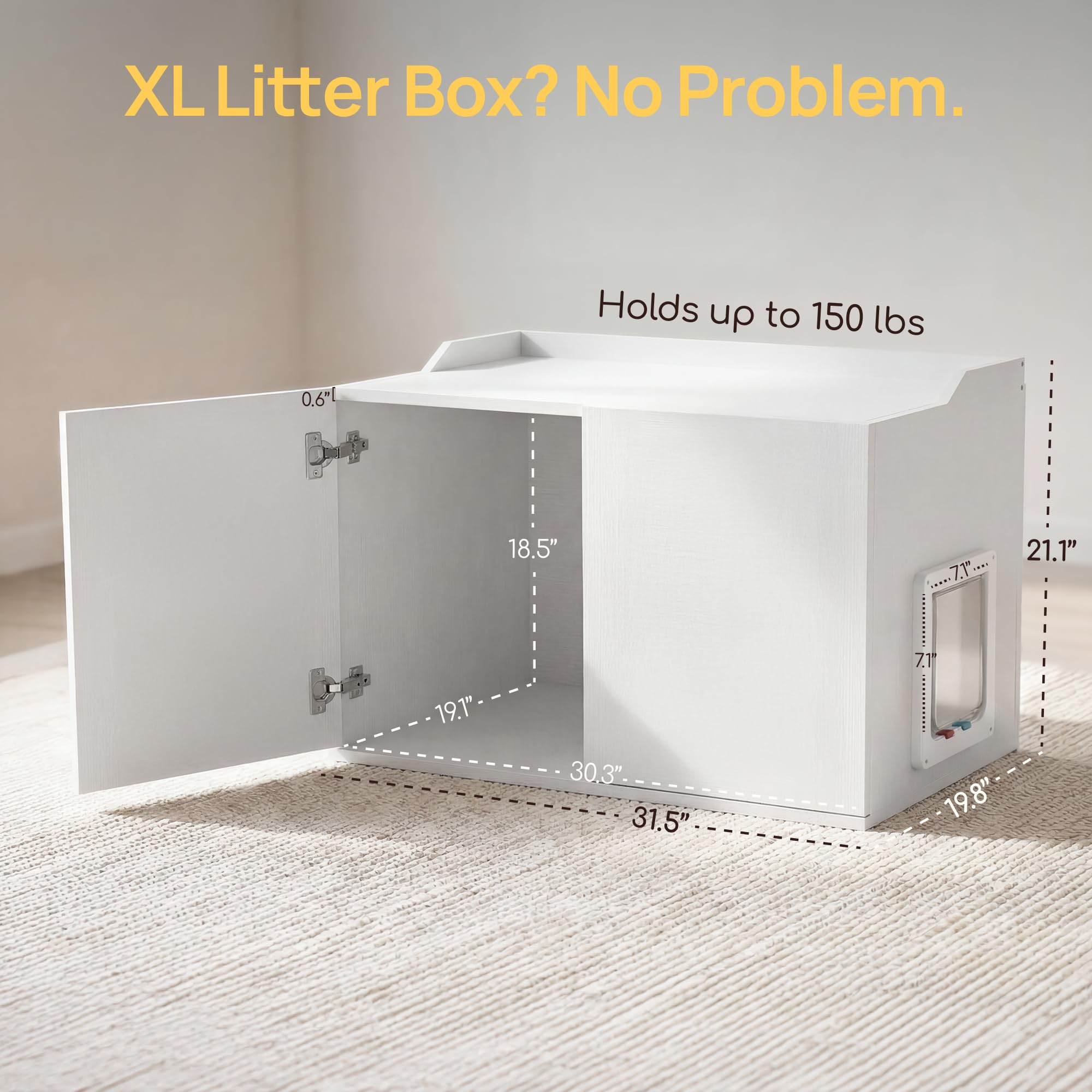 Cat Litter Box Enclosure Furniture with Cat Door, Large Hidden Litter Box Cabinet for XL Boxes, 31.5" L x 19.8" W x 21.1" H, Wooden Cat Box Furniture, White - image 6