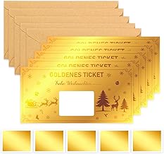 Pack of 5 Christmas Golden Ticket Voucher Scratch Cards, Christmas Voucher Card to Fill Yourself with Scratch Sticker Envelope, Christmas Card Wish Voucher