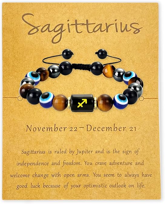 Zodiac Triple Protection Bracelet Evil Eye Hematite Obsidian Tiger Eye Chakra Healing Crystal Bead for Men Women Good Luck Spiritual Jewelry