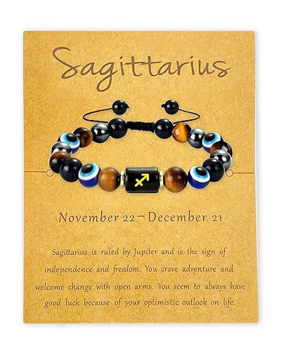 Zodiac Triple Protection Bracelet Evil Eye Hematite Obsidian Tiger Eye Chakra Healing Crystal Bead for Men Women Good Luck Spiritual Jewelry (Taurus