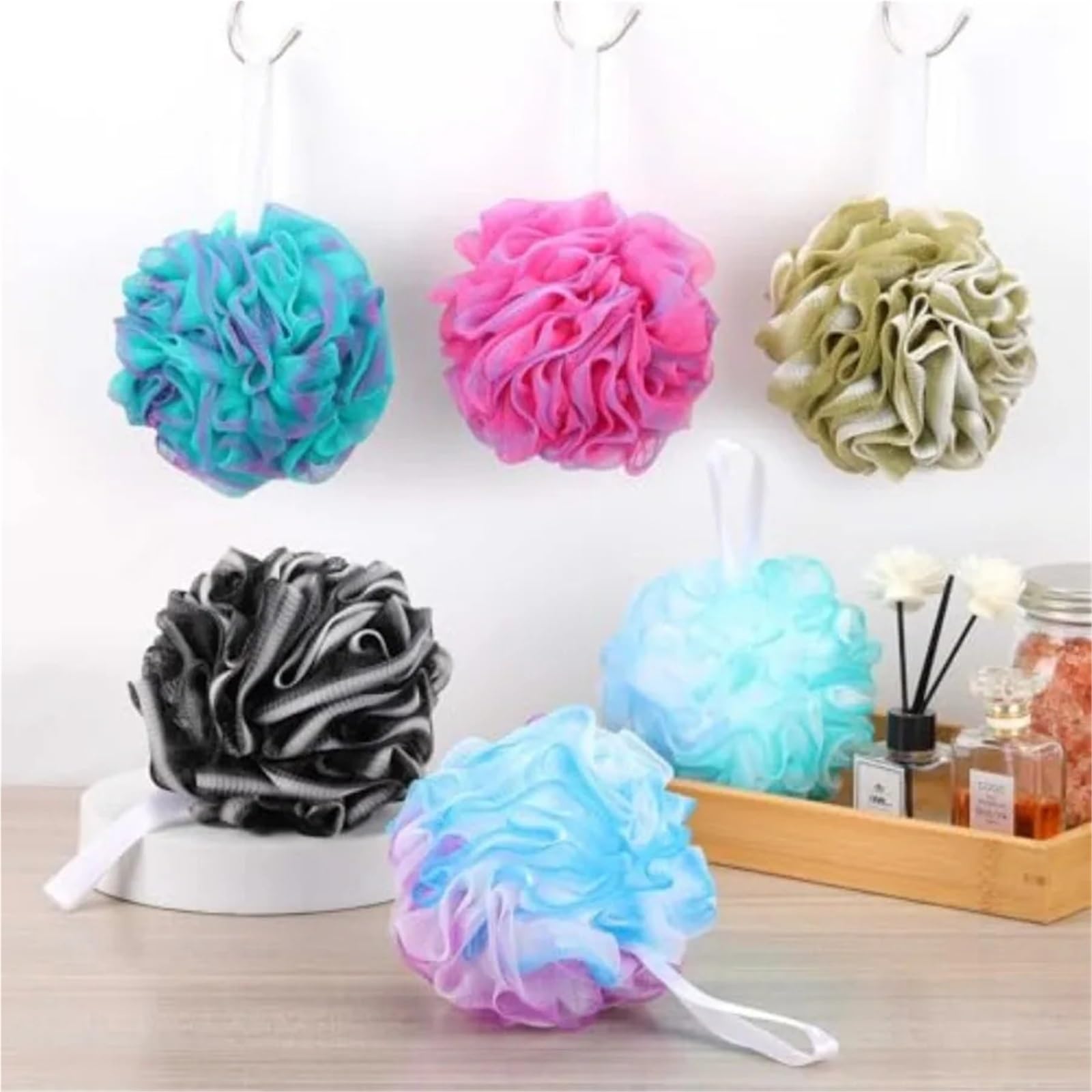 Esponja de Baño de Malla Large Loofahs Shower Sponge- Pack of 6 | Exfoliating Body Scrubber Shower Scrunchies Mesh Pouf Bath Sponges