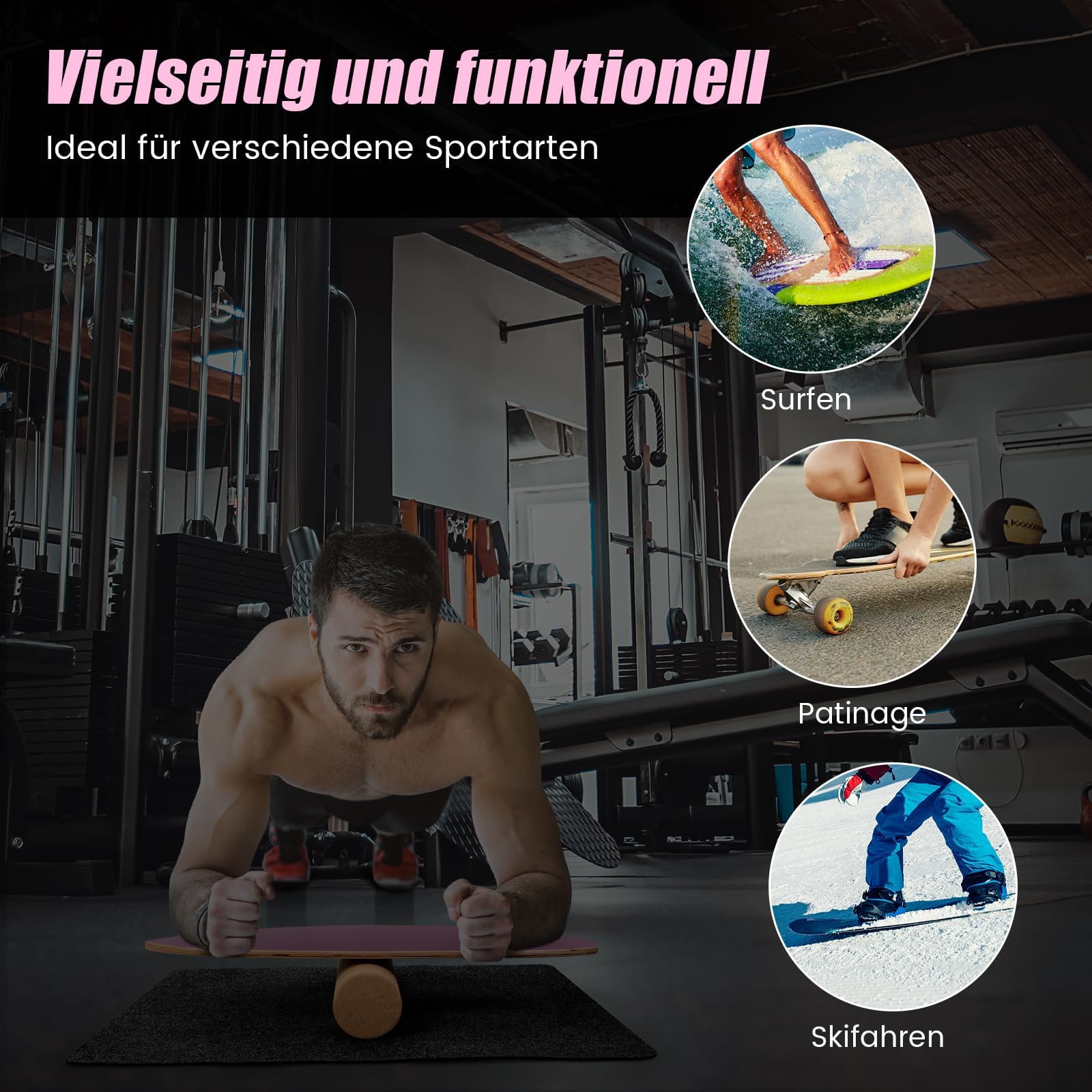 FANTASK Balance Board Aus Holz - Balance Trainer Mit Korkrolle Für Zuhause