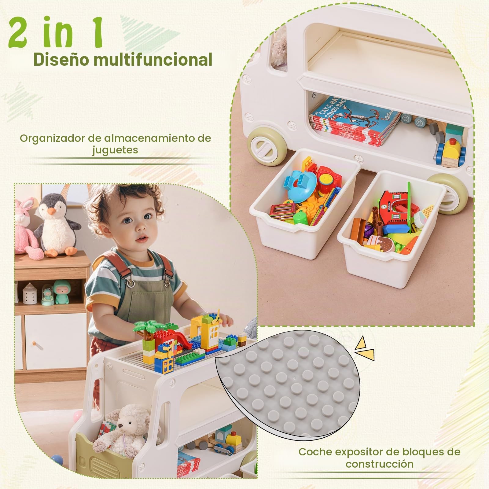 FANTASK Estantería Infantil para Coche, estantería de Juguetes con Ruedas y 2 Niveles, Cajas de Almacenamiento, estantería para Libros, Organizador de Juguetes, estantería para habitación Infantil