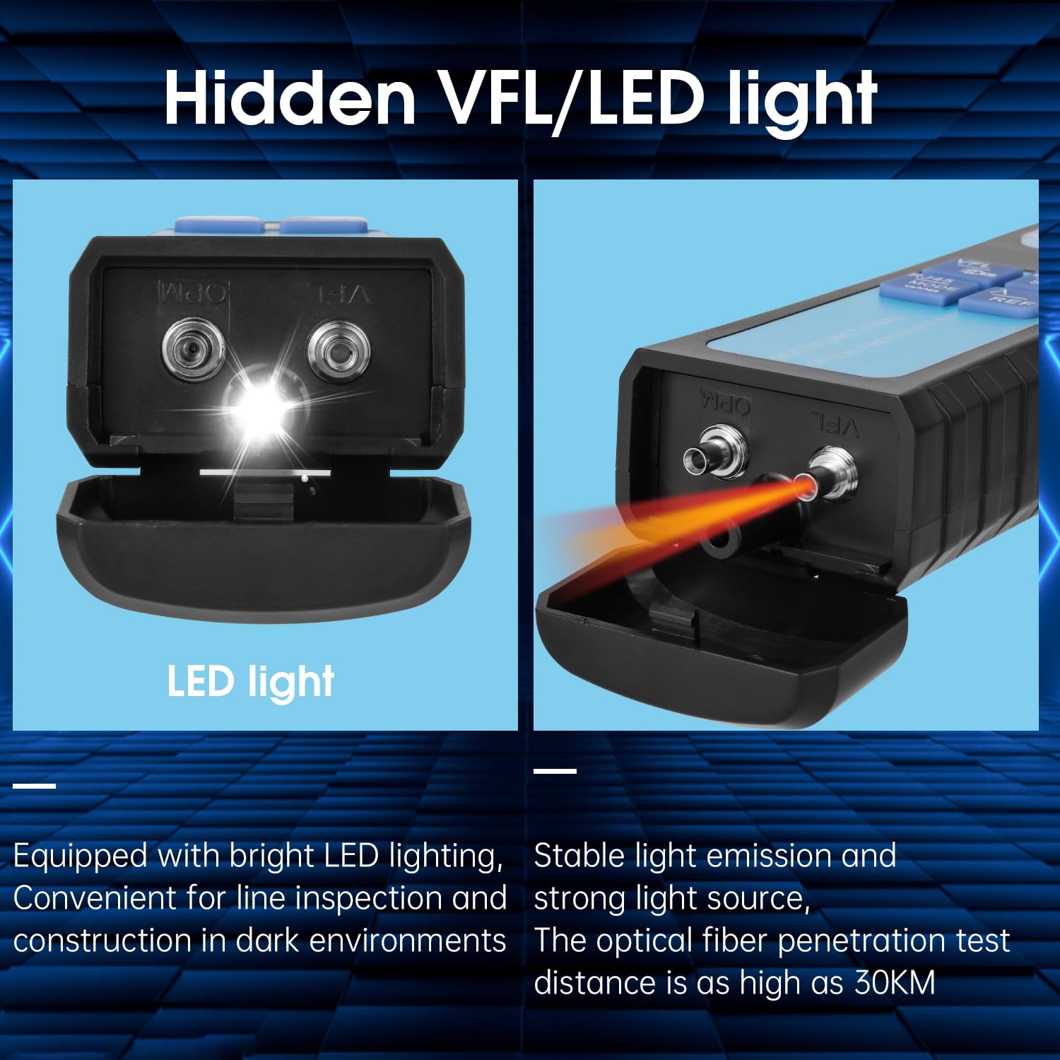 Live Optical Fiber Identifier with Wave Respond 800-1700nm Built in 30KM VFL and -70~10dBm OPM Functions FTTH Tool