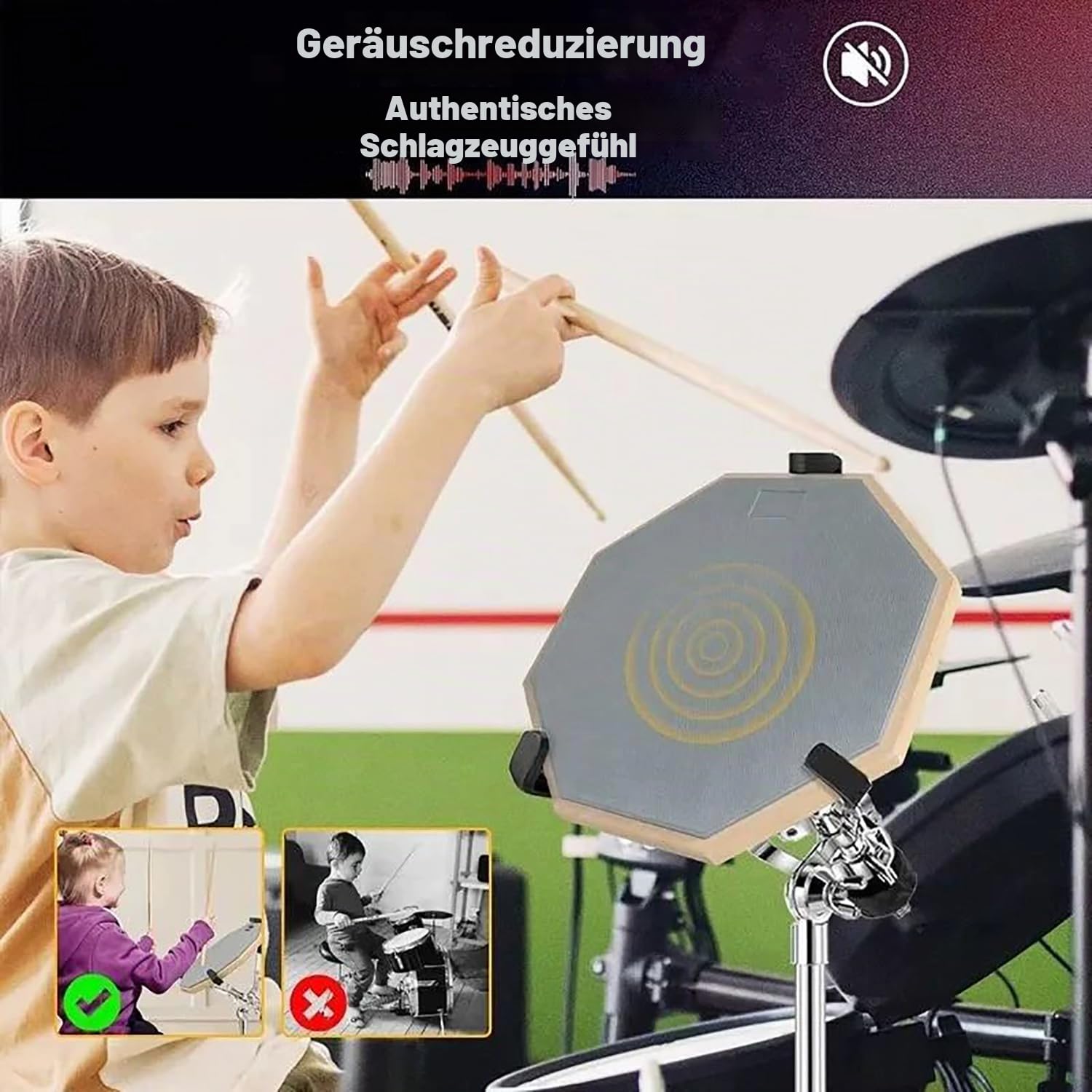 Drum Pad Set,Snare Ständer,Übungspad Schlagzeug,12" Kieselgel Übungspad,30,5 cm Snaredrum-Ständer-Set mit Doppelseitigem,Leisem Schlagzeug-Pad,Schlagzeugstöcken,Verstellbarem Ständer