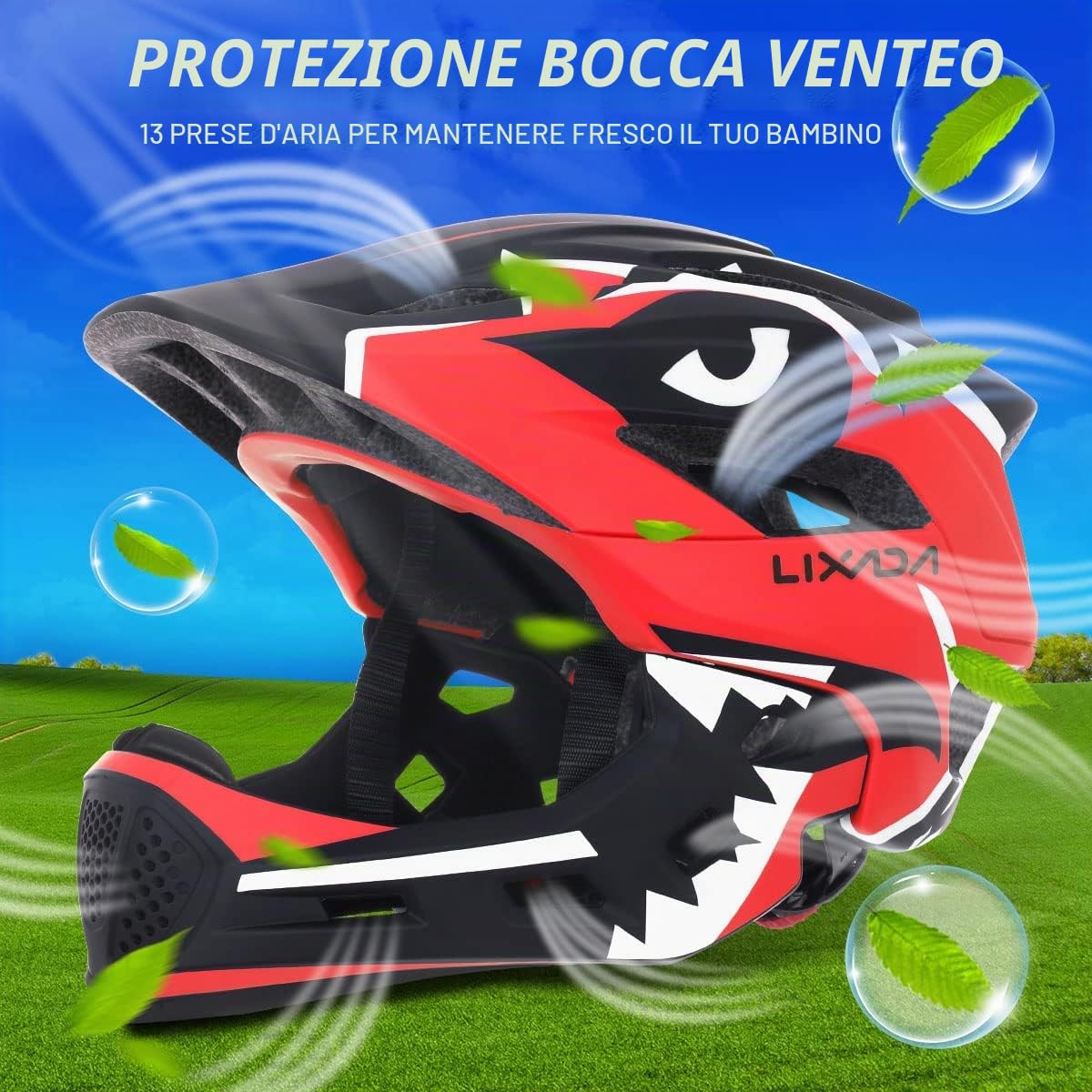 Lixada Casco per bambini, casco da bicicletta, casco integrato con protezione per il mento rimovibile, per lo sport dei bambini, per ciclismo, skateboard, pattinaggio a rotelle