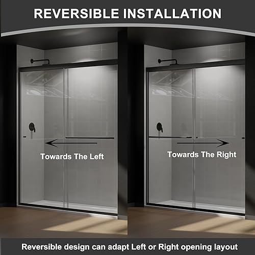 Miniatura 26 de Puerta de ducha deslizante sin marco de 44-48 pulgadas de ancho x 72 pulgadas de alto, puerta de ducha de vidrio con vidrio templado SGCC Negro