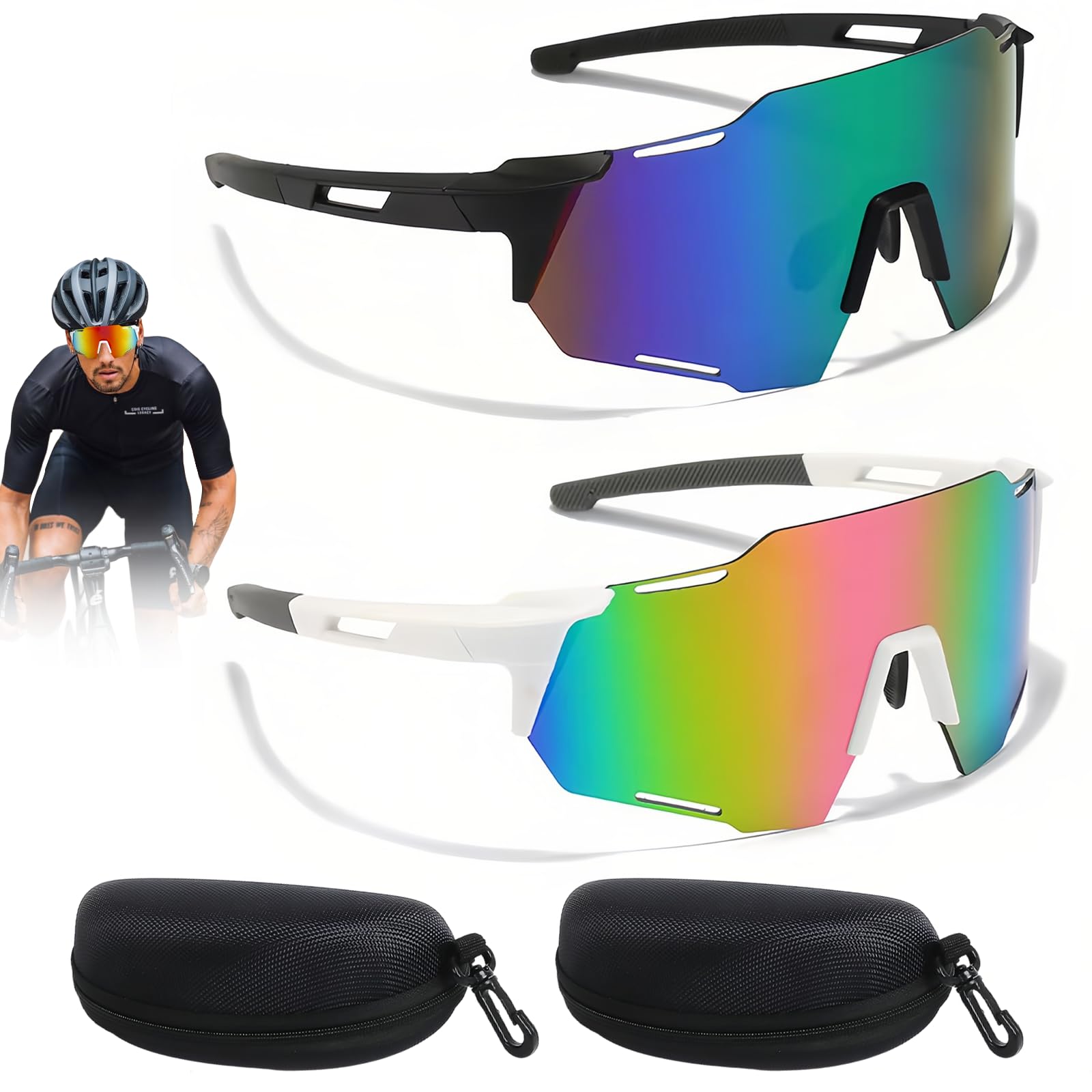 SI SEN 2 Pièces Lunette de Cyclisme, UV400 Protection Coupe-Vent, pour Homme Femme Ski Alpinisme