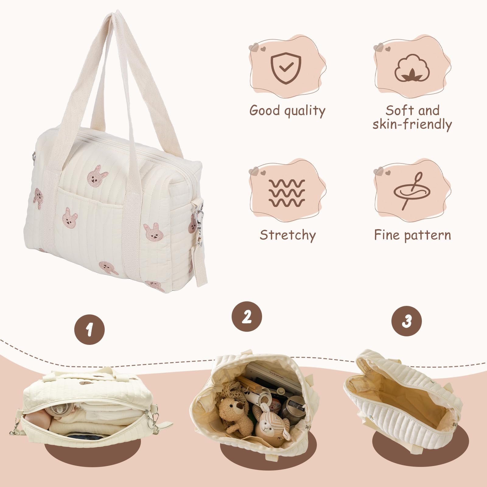 Borsa Portaoggetti per Passeggino Borsa da Viaggio Organizer per Passeggini per Carrozzina di Grande capacità con 2 Cinghie per Passeggino per Il Cambiamentodel Pannolino(Coniglietto)
