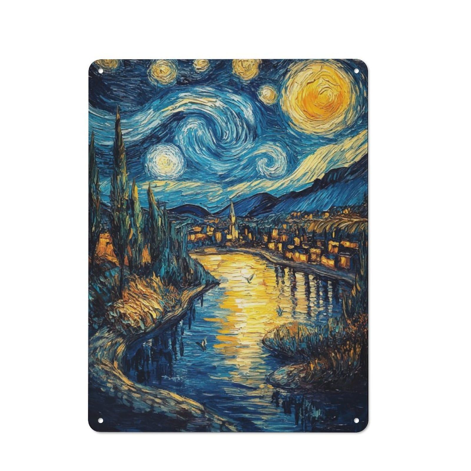 Farmhouse Starry Night Village Country Metal Sign 40x30cm, Cottage Wall Art for Farmhouse Kitchen, Pantry Or Dining Area