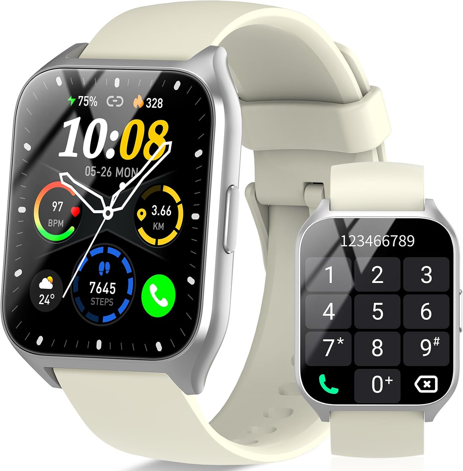Smart Watch (Answer/Make Call), 1.85″ Smartwatch for Men Women, Fitness Activity Tracker, 110+ Sport Modes/Heart Rate/Sleep Monitor/Pedometer, IP68 Waterproof Fitness Watch for Android iOS, Off White