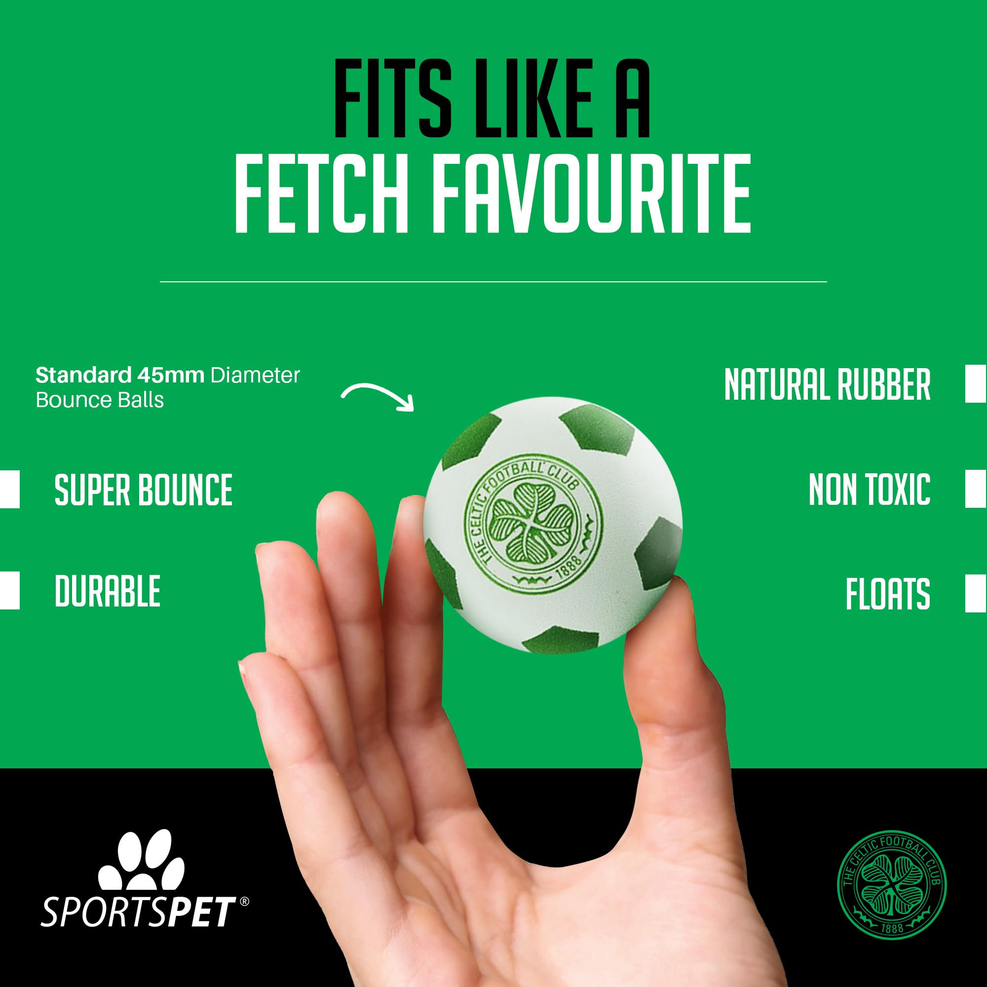 SPORTSPET x Celtic Mini Bounce Dog Balls, Green, White, 45mm - Image 3