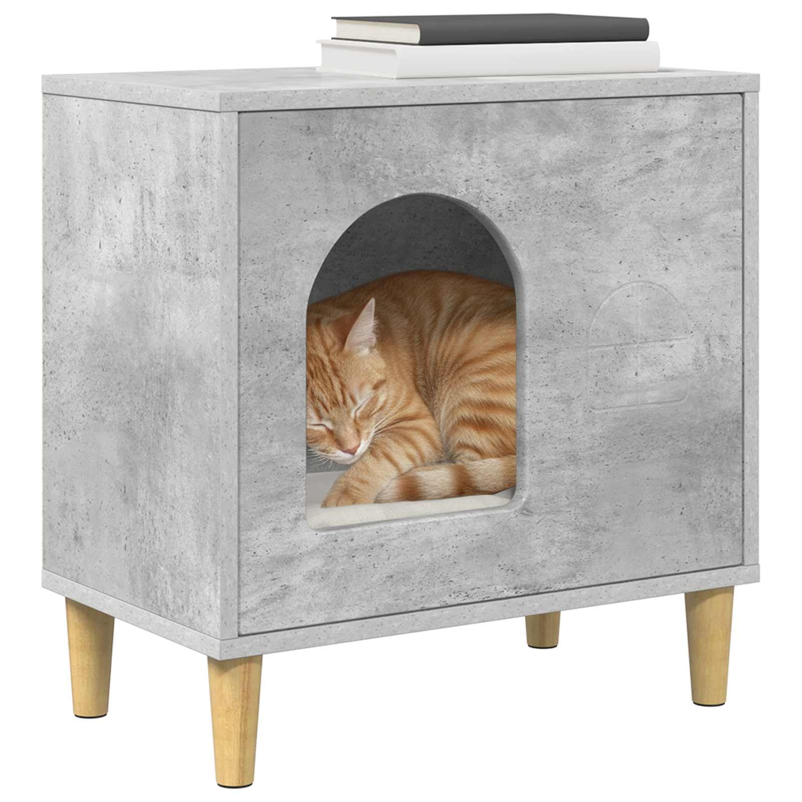 Casetta per gatti in cemento, 51 x 30 x 52 cm, per interni, con kit di montaggio, stabile rifugio e parco giochi per gatti, design moderno, facile da pulire e durevole