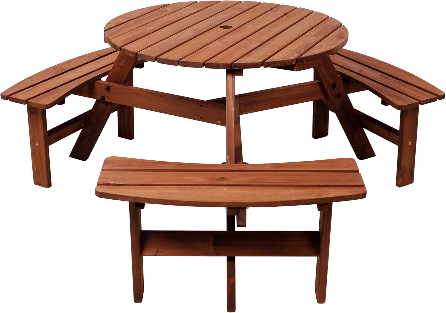 Wooden Picnic Table with 3 Built-in Benches,6 Person Kids Picnic Table, with Umbrella Hole,Camping Dining Table for Garden Patio Backyard