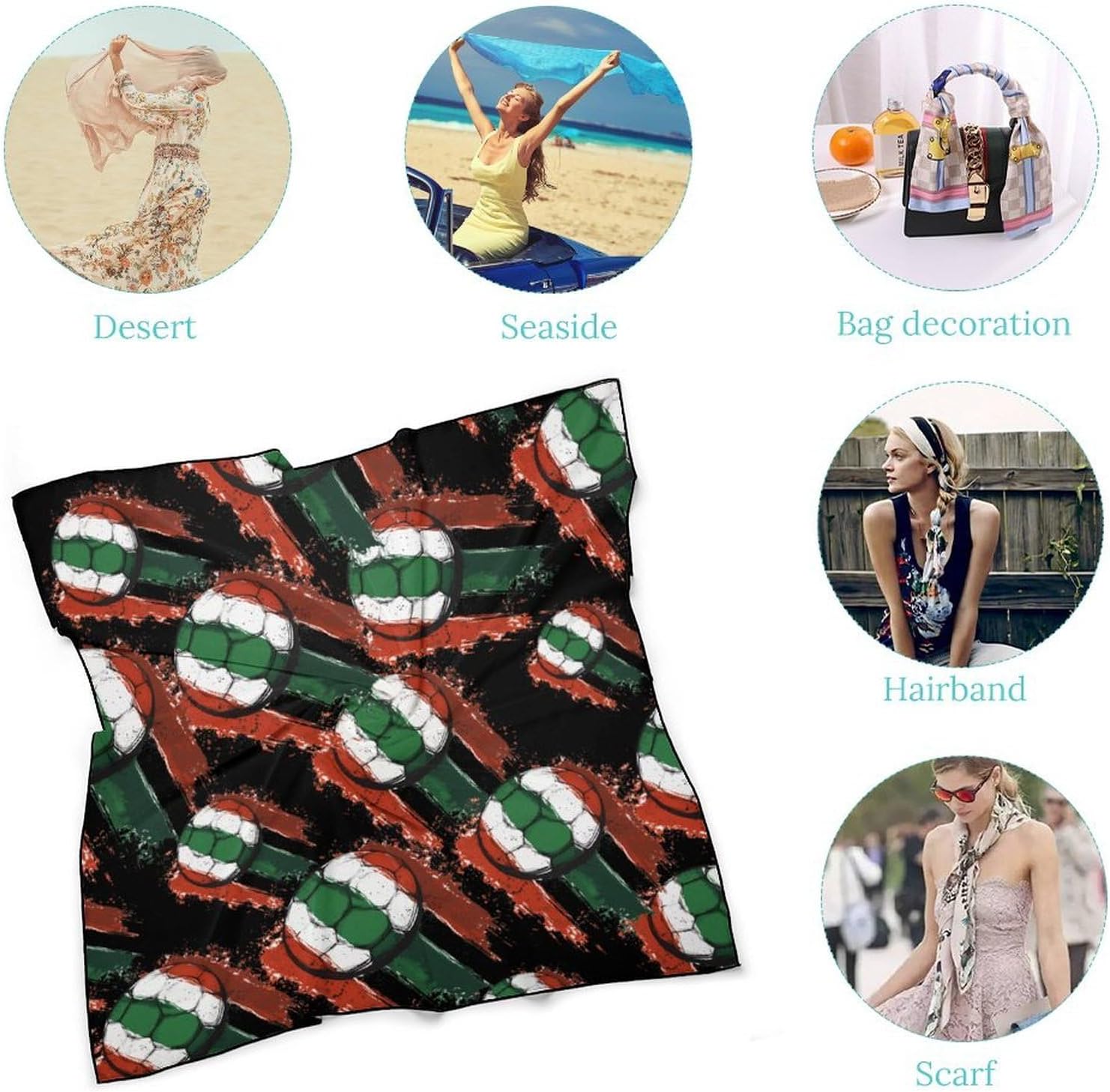 Ireland Soccer Ball Bandana Fashion Head Scarf Square Silk Scarf Print Neck Hair Scarfs for Women Men Gifts