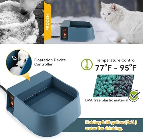 Miniatura 2 de PETLESO Cuenco de agua automático con calefacción para perros, cuenco de llenado automático para perros con calefacción para exteriores, bebedero