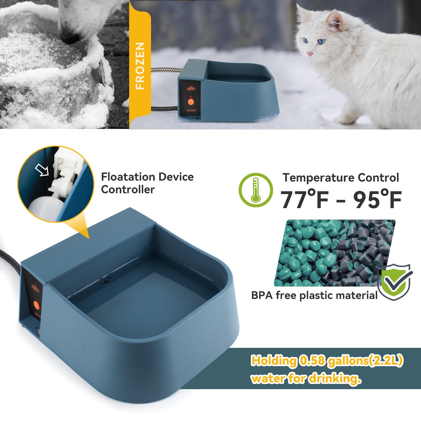 Tazón de agua automático calentado para perros, cuenco de llenado automático para perros calentado, agua automática calentada para perros, gatos, pollos, animales salvajes
