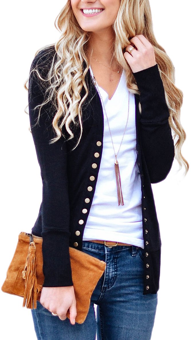 Women's V-Neck Button Down Knitwear Long Sleeve Soft Basic Knit Cardigan Sweater