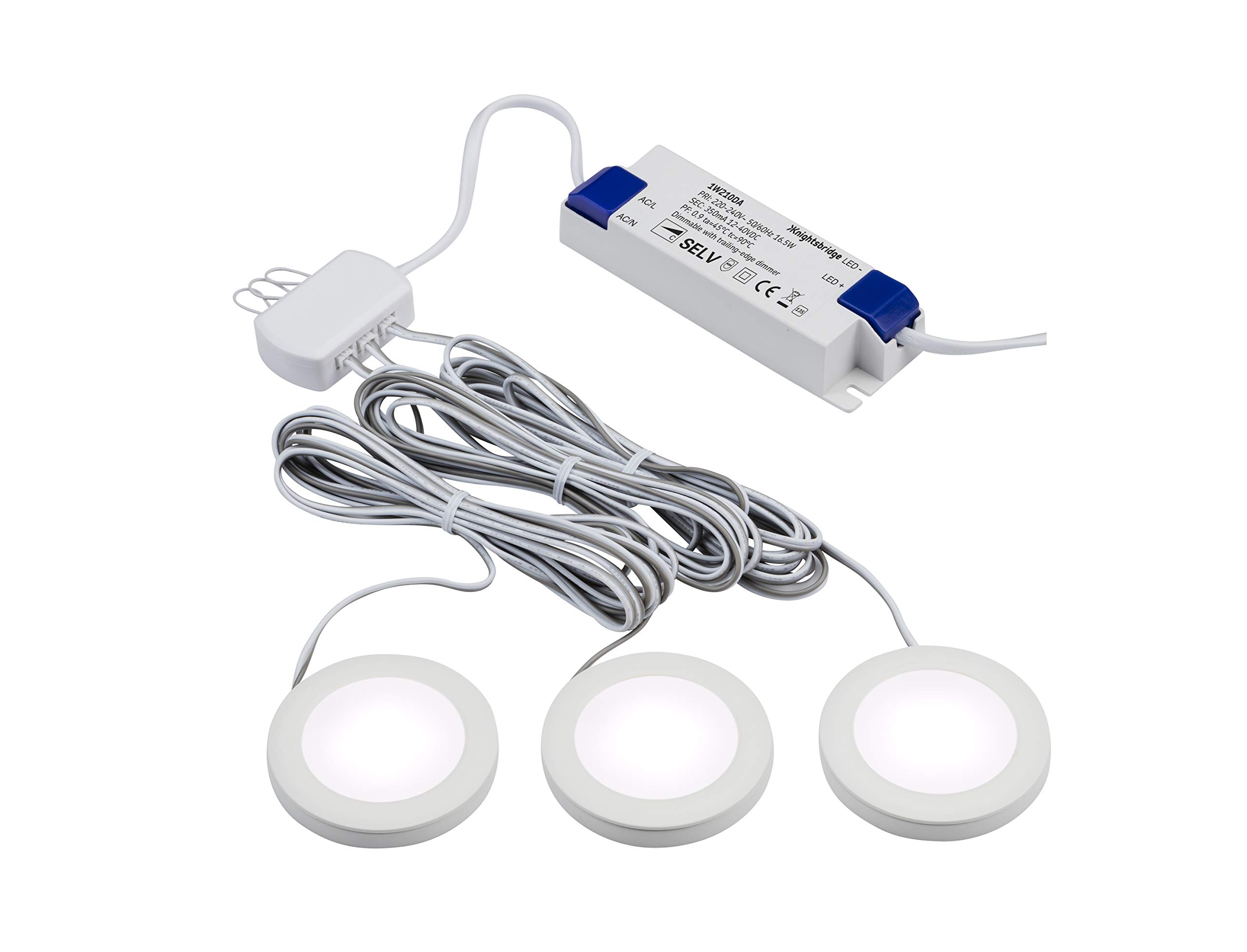 Knightsbridge Pack of 3 Cool White LED Dimmable Under Cabinet Lights in White