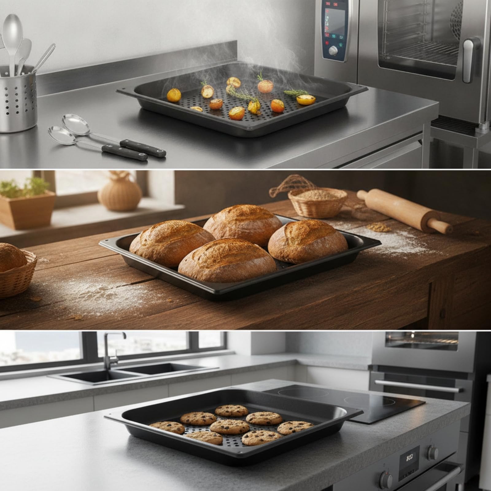 Banja Horno Estándar 2/3 Profesional Banja Horno Antiadherente Perforada para Restaurantes, 354 325 25mm, Bandeja Para Hornear Perforada Antiadherente