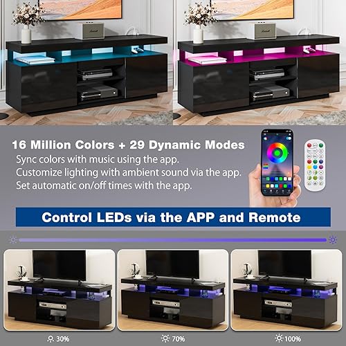 Miniatura 4 de HOMMPA Soporte de TV LED con tomas de corriente para TV de hasta 70 pulgadas, centro de entretenimiento moderno con almacenamiento, consolas de TV