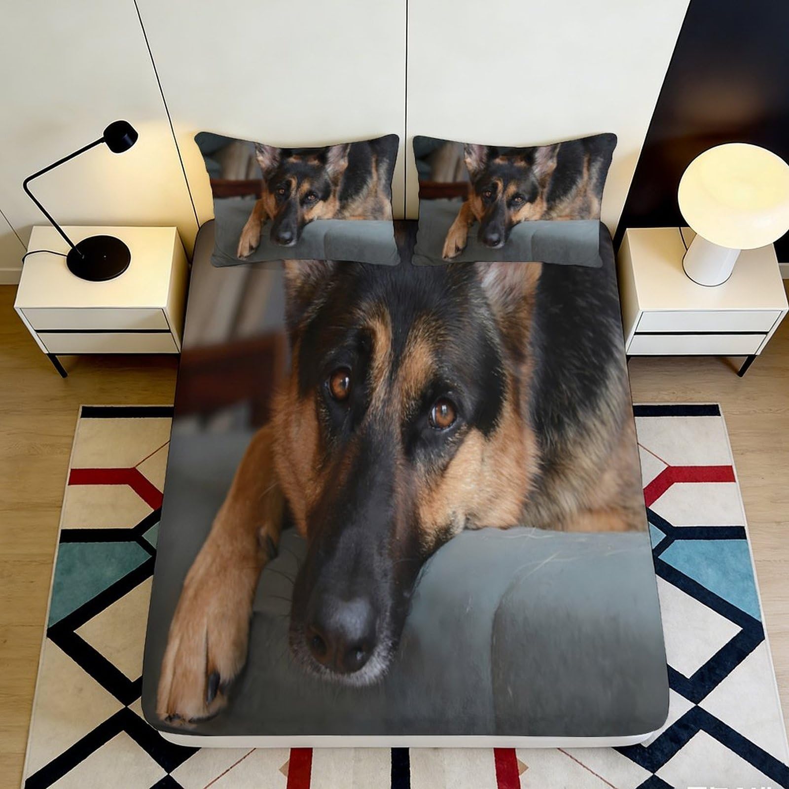 3D Printed German Shepherd Fitted Sheet Microfiber Anti-Slip Mattress Cover for Bedroom Dorm Room Decor Washable 90x200x25cm