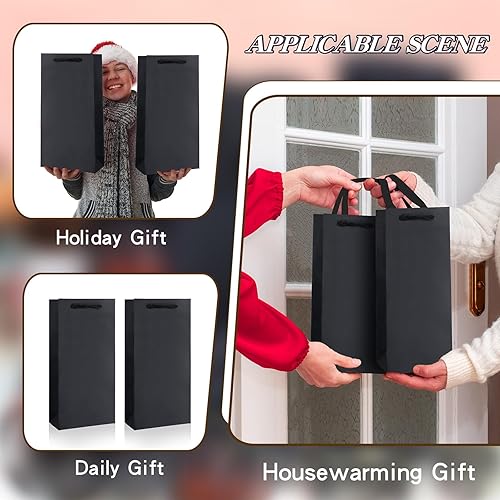 Miniatura 5 de Yeaqee Paquete de 50 bolsas de vino para botellas dobles de vino, bolsas de regalo de 6.6 x 3.6 x 13.8 pulgadas, bolsas de vino para botellas de