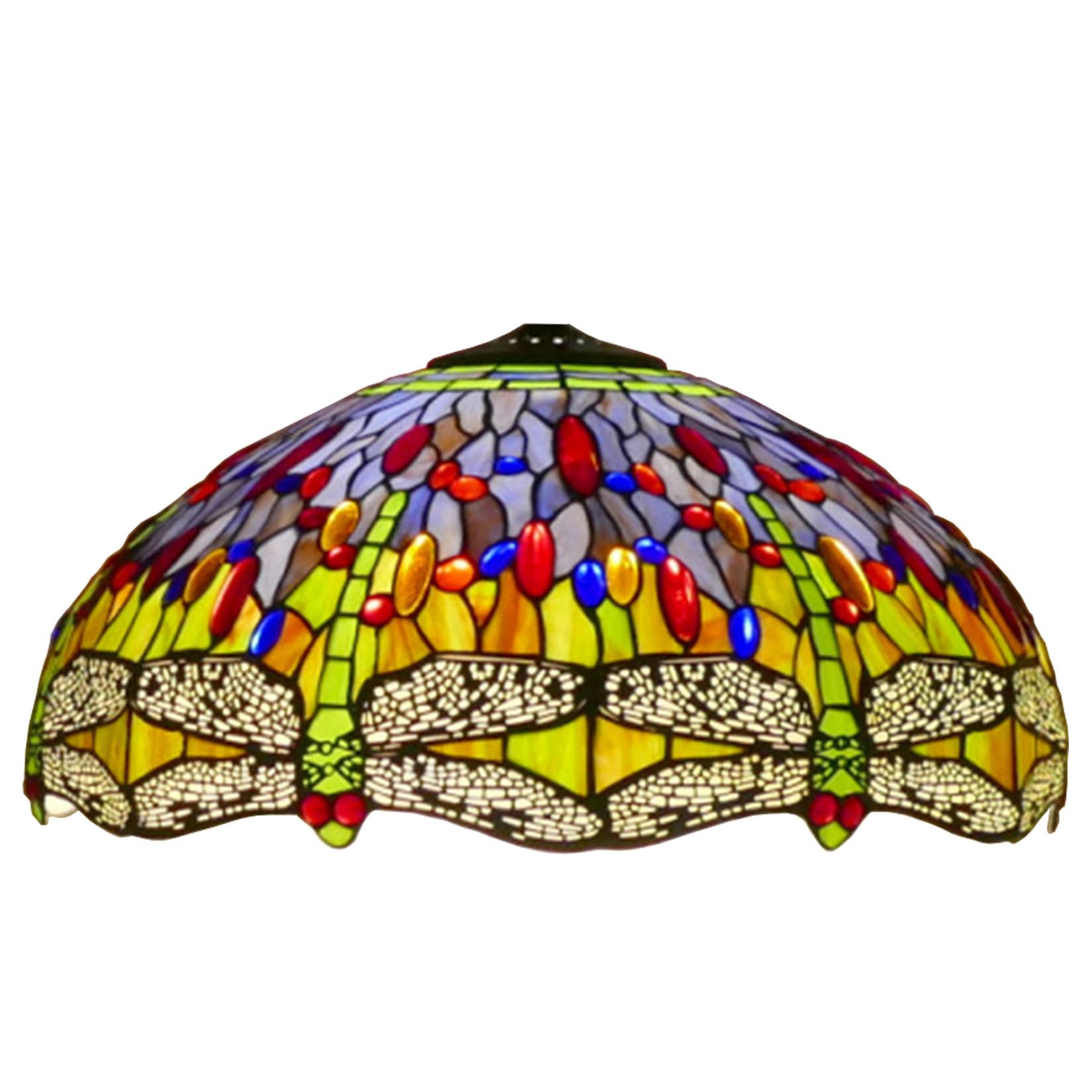 SaryEdge Tiffany Stained Glass Lamp Shade Replacement, Only 20 Inch Lamp Chimney, Dragonfly Design Red Blue Beads Fit for Table Lamp, Pendant Light, Floor Lamp, Ceiling Fixture,Green，G，Green