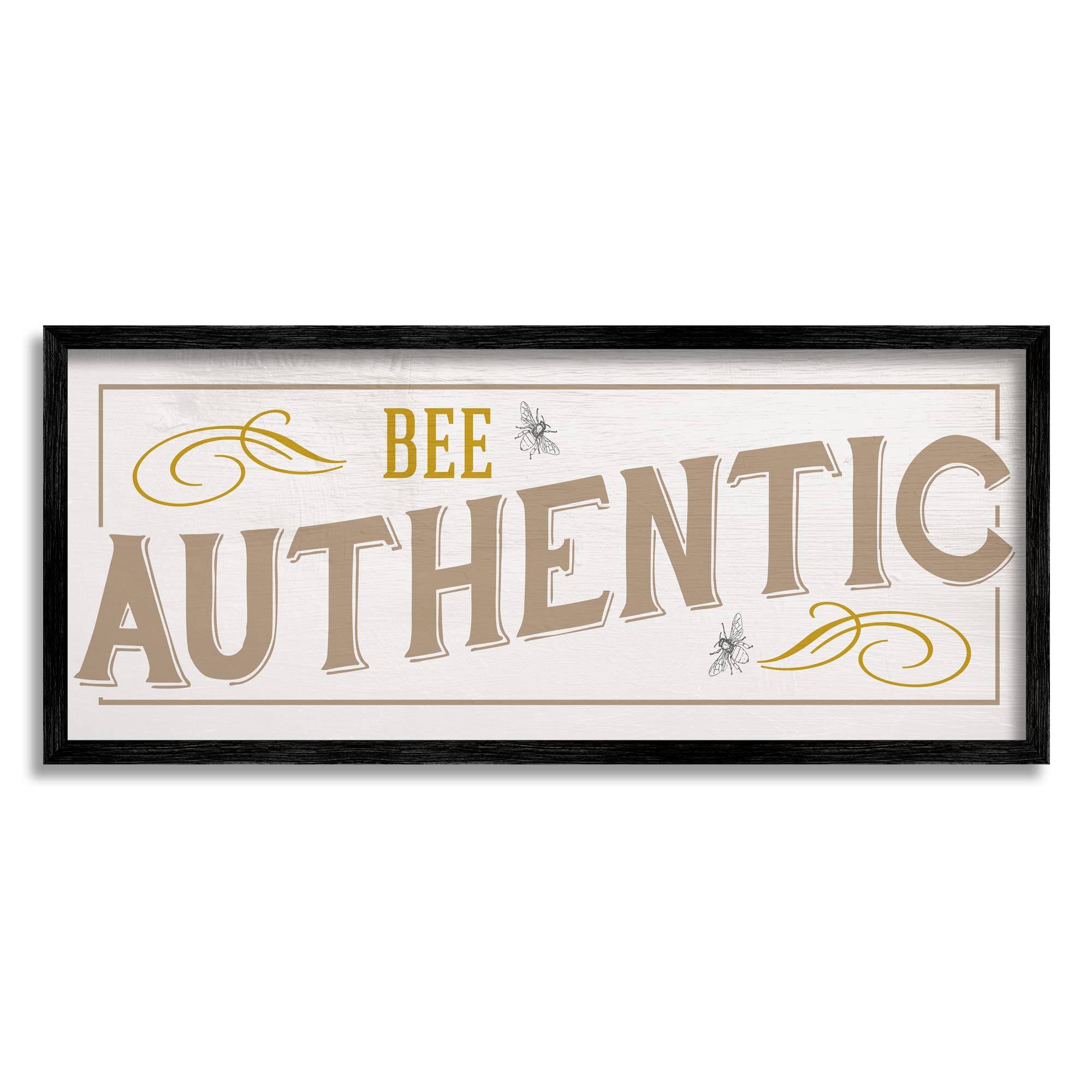 Stupell Industries Vintage Bee Authentic Sentiment Insect Pun Black Framed Wall Art, 24 x 10, Off- White