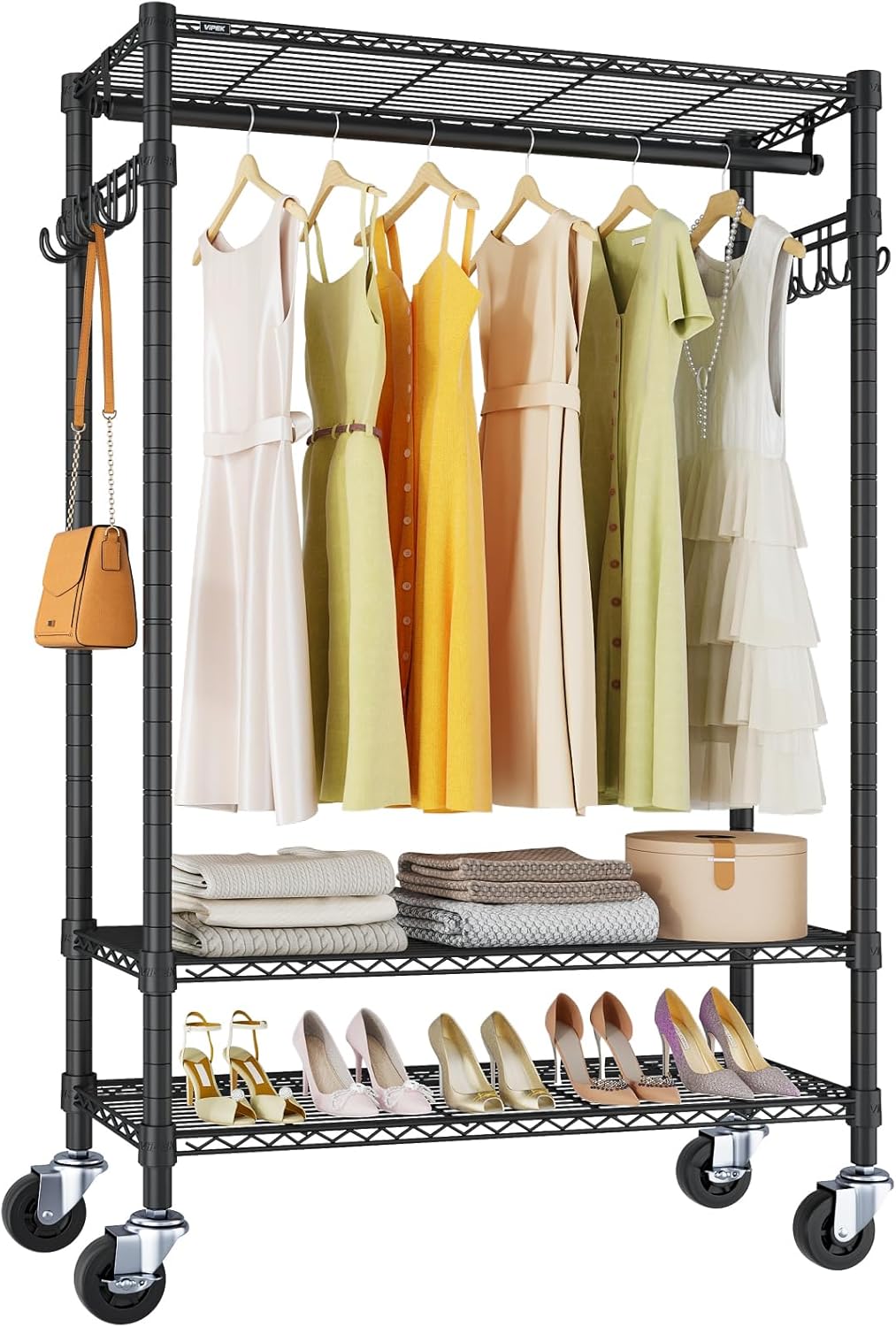 Laundry Room Organization VIPEK R3 Heavy Duty Garment Rack with Lockable Wheels for Small Spaces