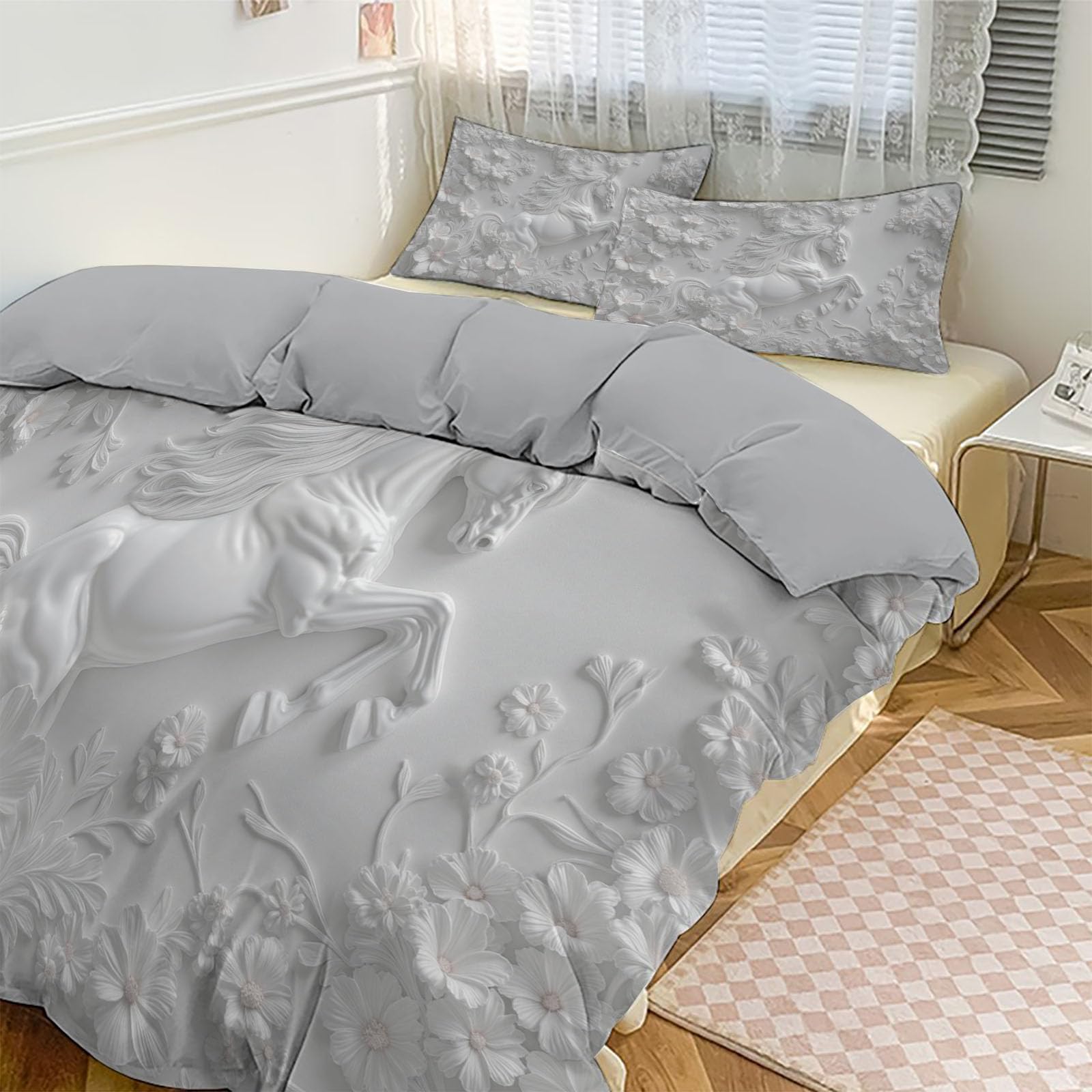 Housse de couette microfibre crème parure de lit 3 pièces adultes