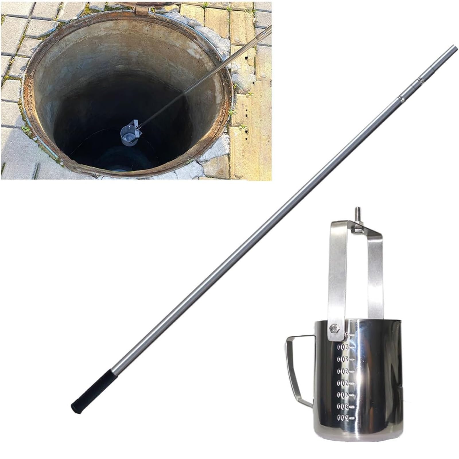 Tasse graduée de prélèvement d'eau avec manche swing profond réglable