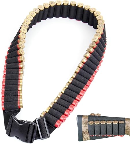 Bandolier de 50 rondas para escopeta de calibre 12, ajustable, de nailon, con soporte de 8 rondas para escopeta de caza al aire libre
