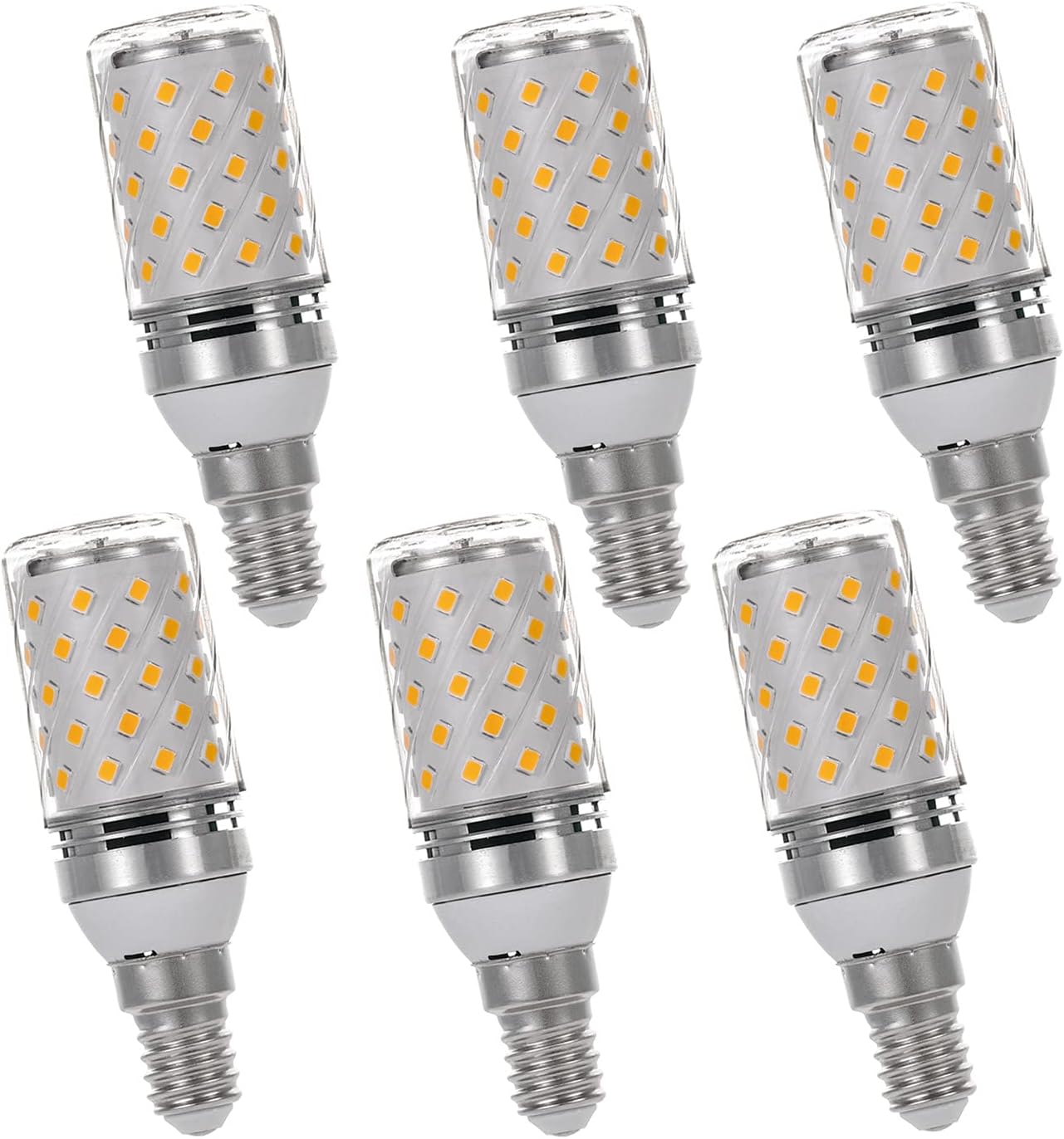 MDee 6000K E12 LED Bulbs, 6W 700LM Daylight, 36W Halogen Equivalent, New T6 C7 Candelabra Small Base, 120V Cool White Light Bulbs for Ceiling Fan Chandelier Lamp, 6-Pack