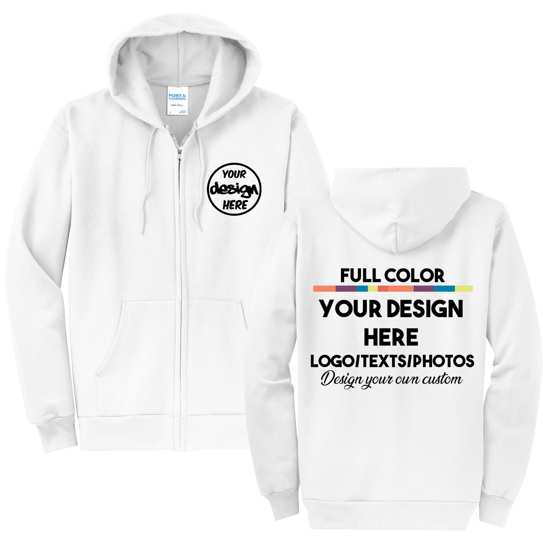 INK STITCH Unisex Pc78zh Custom Printing Front and Back Core Hoodie Zip Up Sweatshirts