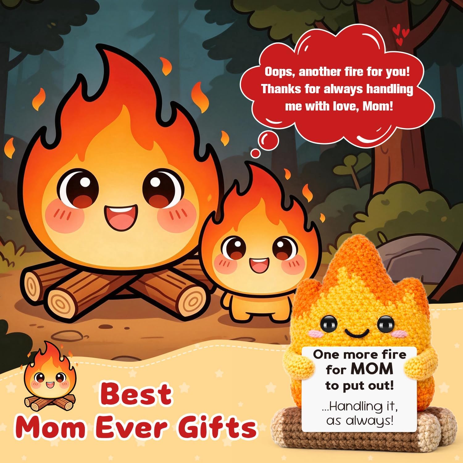 Appreciation Gift for Mom from Daughter Son, Handmade Crochet Fire, Cute MothersDay Birthday Present, Thinking of You Gift Ideas for Best Moms Ever Supermom Moms Mommy Mama Mother-in-law Mother image 5