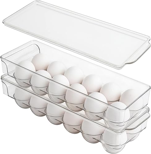 Miniatura 8 de Recipiente de huevos para refrigerador de 12 unidades (paquete de 2)  Soporte para huevos para refrigerador apilable con tapa y asas