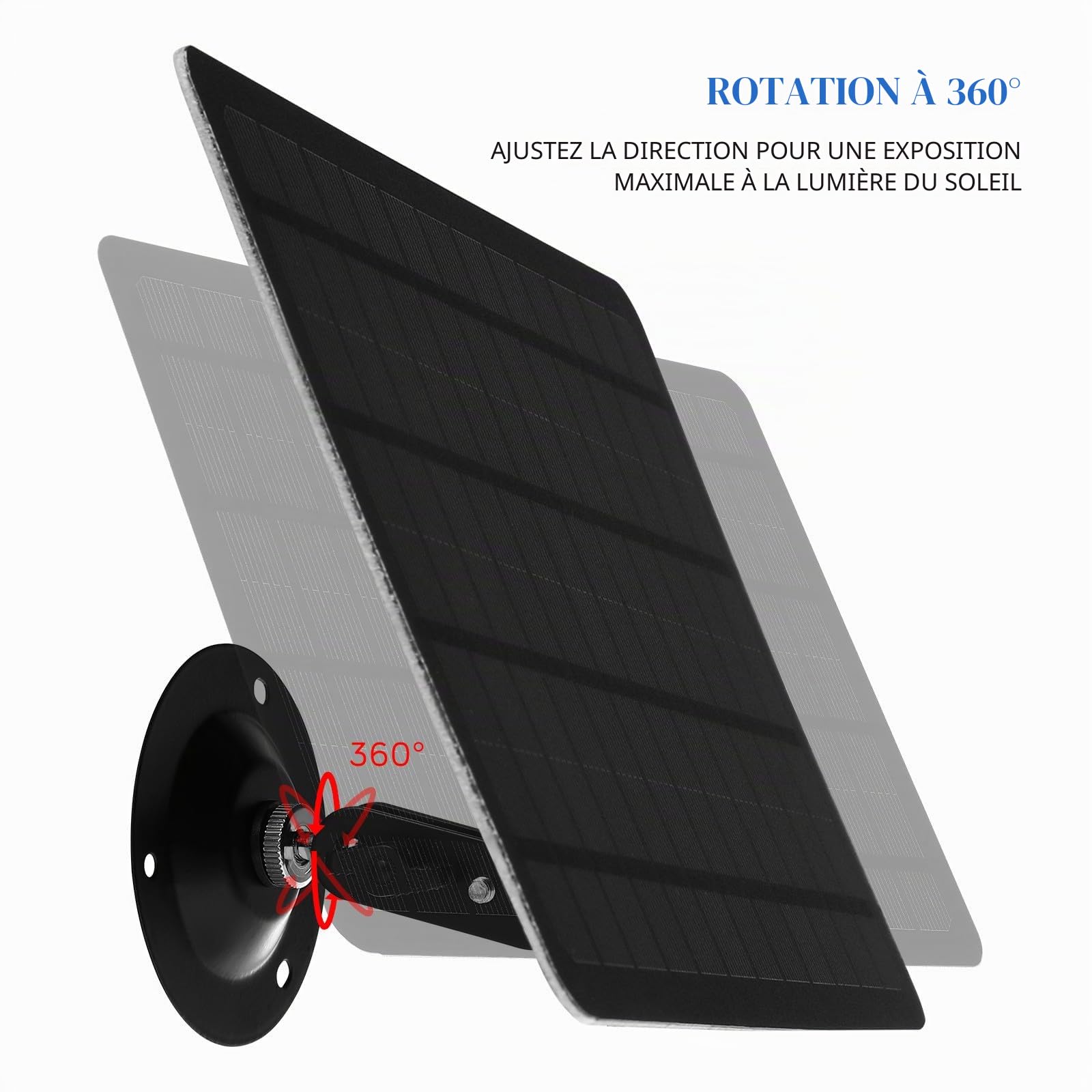 Toyvian Panneau Solaire Monocristallin 20W pour Caméra de Sécurité Chargeur USB Solaire Compact Montage Mural Extérieur Ancrages 360° Alimentation Fiable pour Petits Appareils