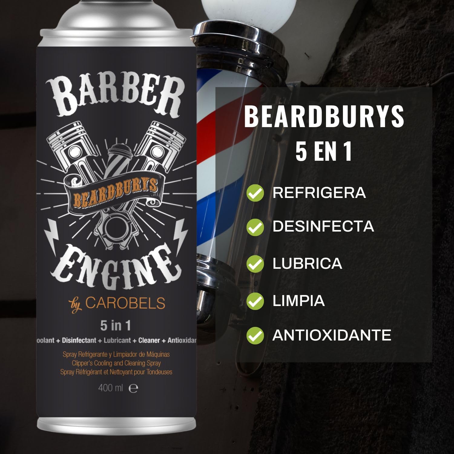 Beardburys Spray 5 en 1 | Spray Limpieza y Desinfectante Maquina de Cortar el Pelo, Refrigera, Lubrica y Aplica Capa Antioxidante, Desinfectante Barbería 800 ml (2)