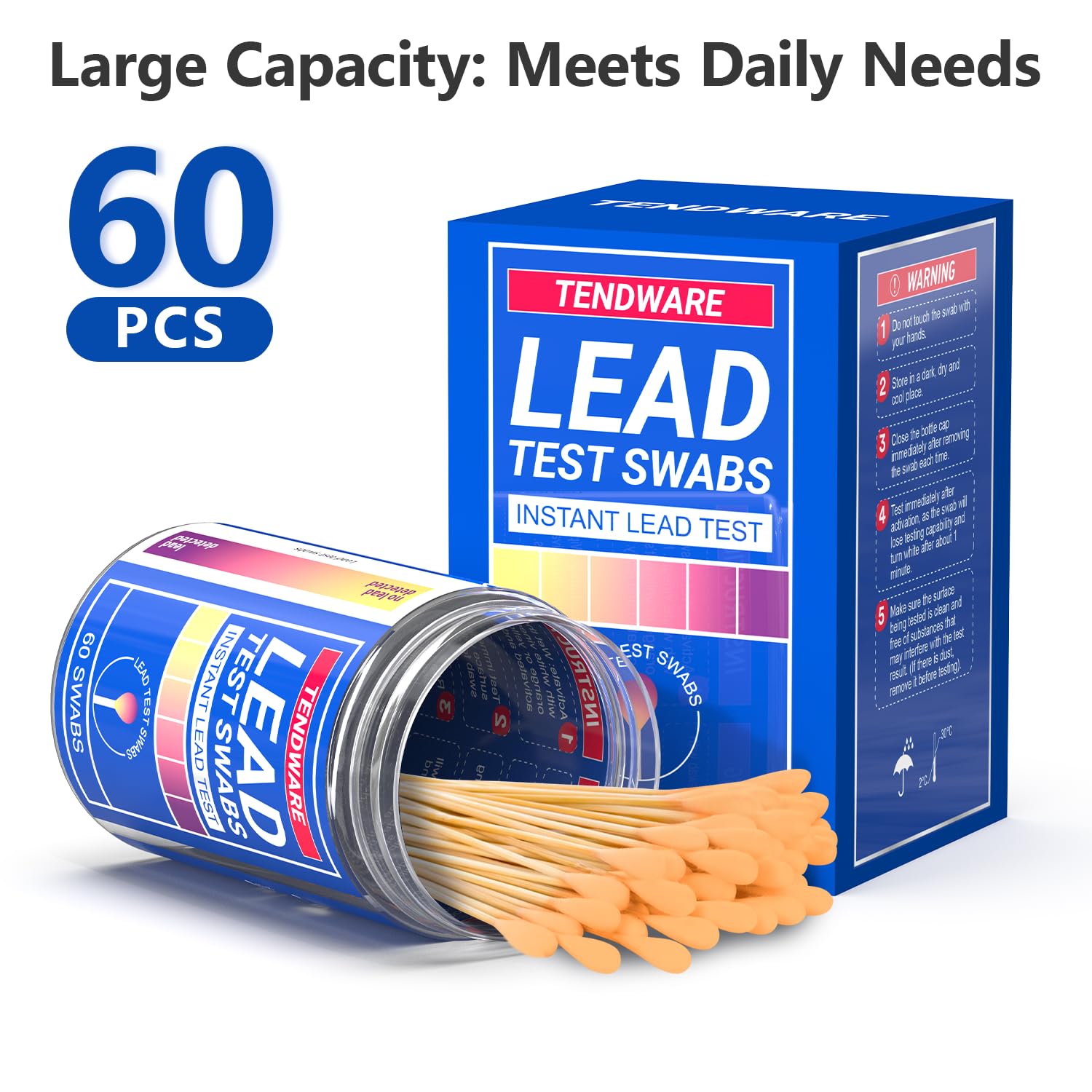 Lead Test Kit 60 Swabs Travel Size, 30 Second Results, Lead Paint Test Kit Household Home Use for Water Dishes Toys Ceramics Glassware Walls Furniture Jewelry& All Surfaces