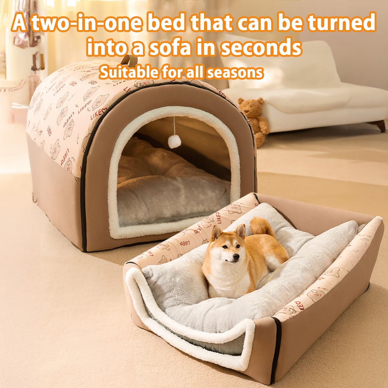 Cuccia per Cani per Interni – Cuccia Pieghevole Chiusa, Cozy Cuccia per Gatti e Cani Tetto asportabile Pieghevole Cuccia Gatto Chiusa Interno con Materasso Rimovibile(Gray,50x40x35cm)