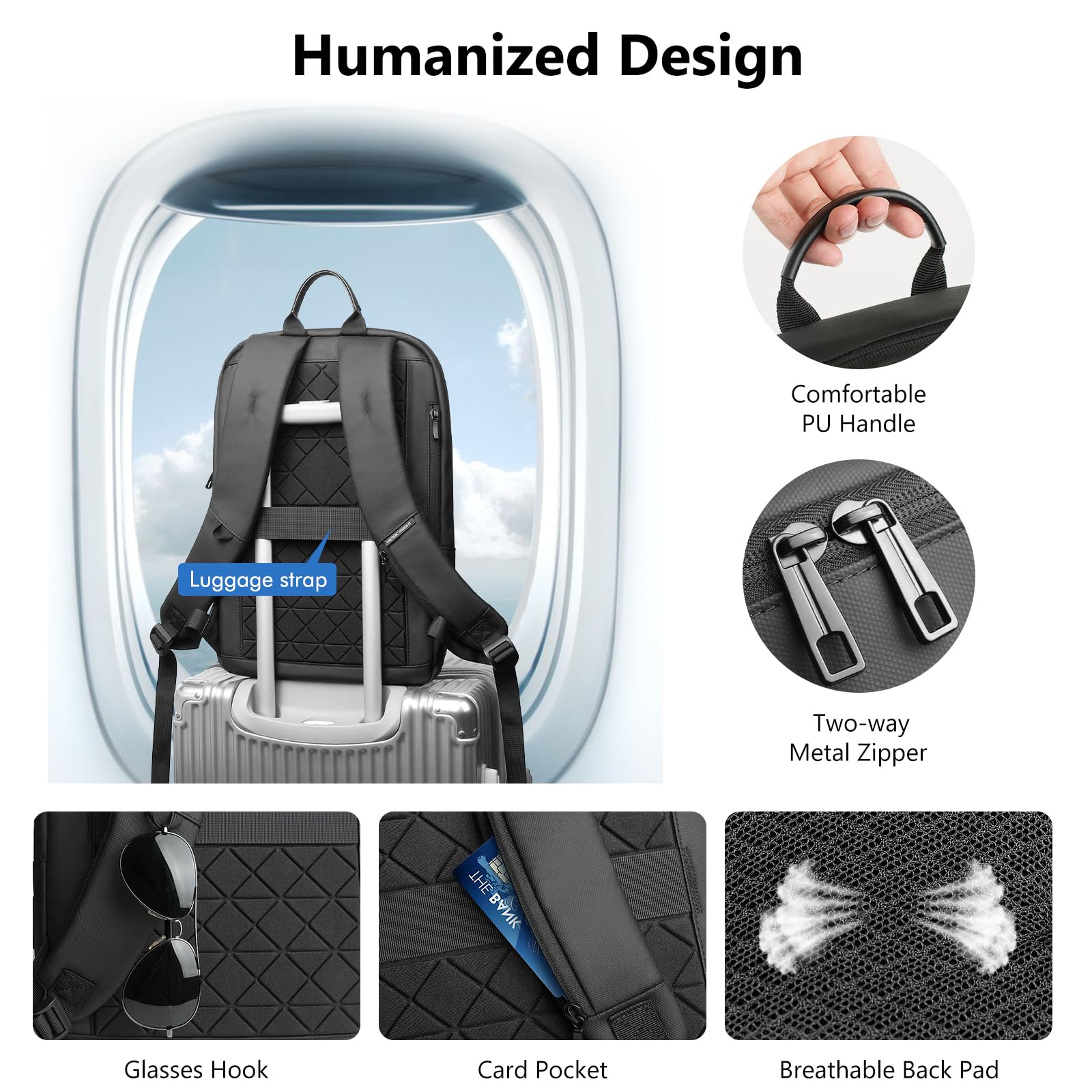 Zaino sottile per uomo e donna, zaino per laptop da 15,6 pollici con porta di ricarica USB, zaino leggero per computer da viaggio