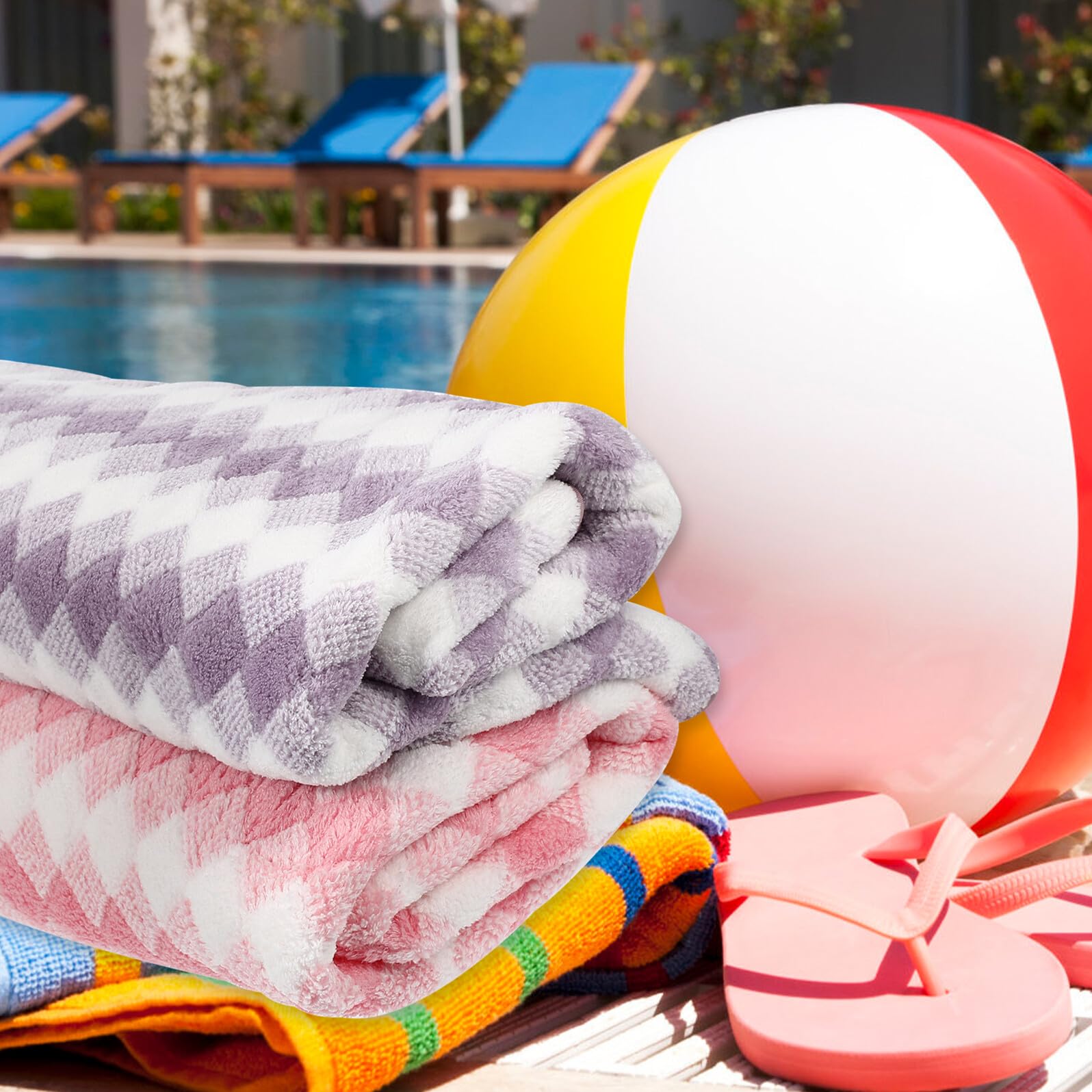2 pièces Serviette de Bain Microfibre Épaisse Absorbante et Résistante Lot de Draps de Plage Grandes pour Femme et Respirante Couleurs Rose