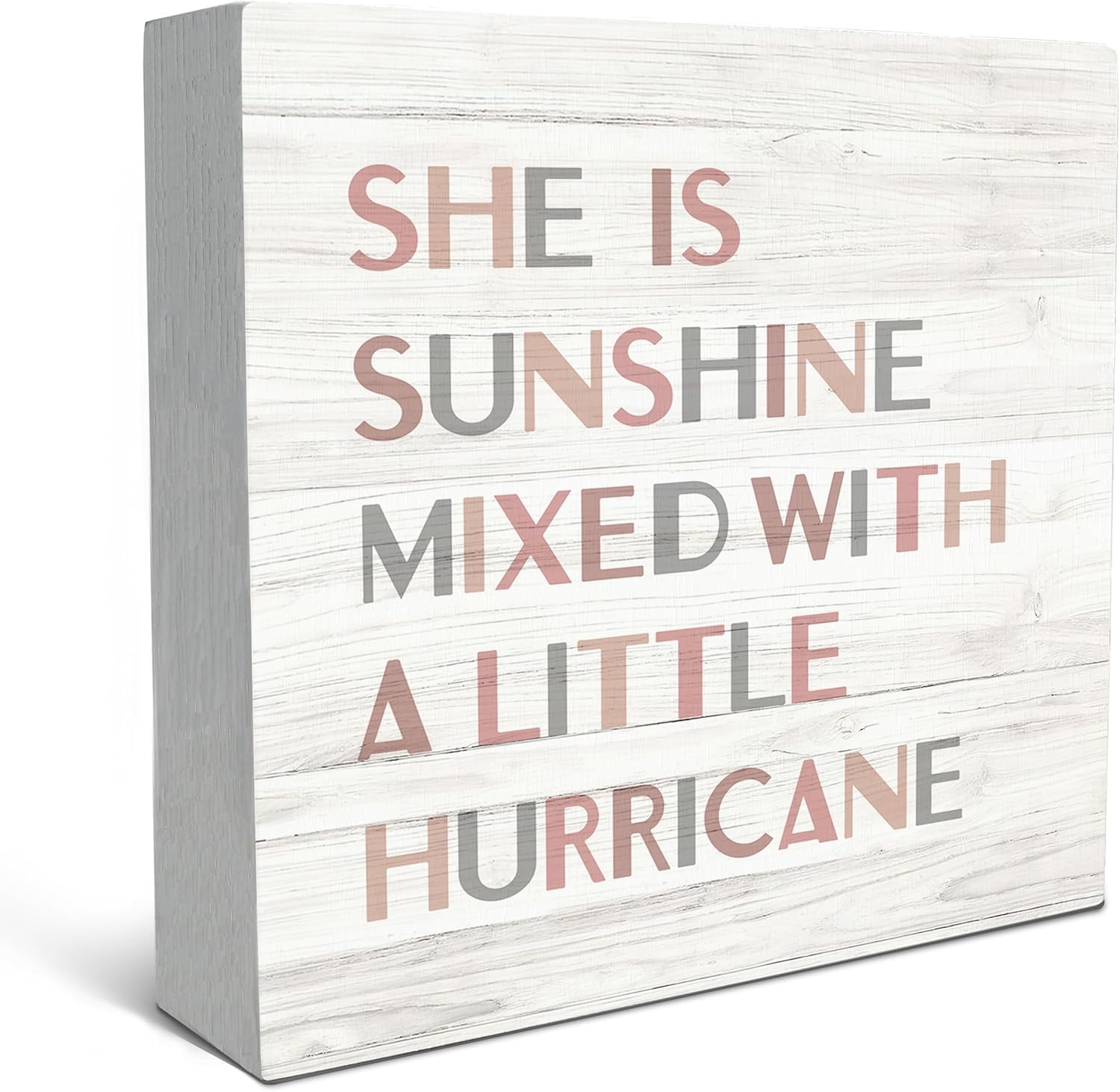 7x7 Inch Wooden Box Sign She Is Sunshine Mixed With a Little Hurricane